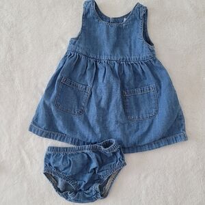 🧸2/20$ Little Planet Carter's Blue Denim Dress Baby Girl Size 6M